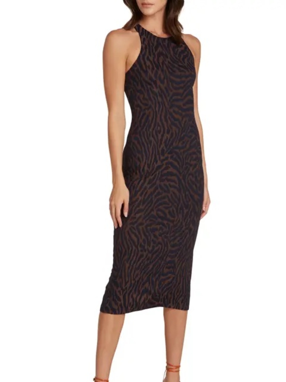 Willow Racerback Zebra-Print Halter Midi Dress sz S